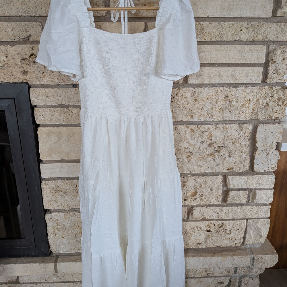 White Puff Sleeve Smocked Maxi Dress